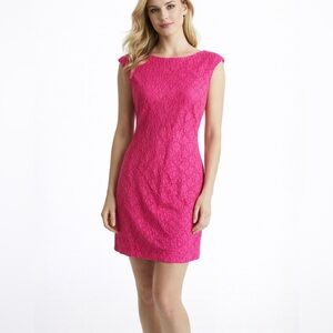 Chaps Pink Dress Lace Floral Lined Sleeveless Chic SZ 4